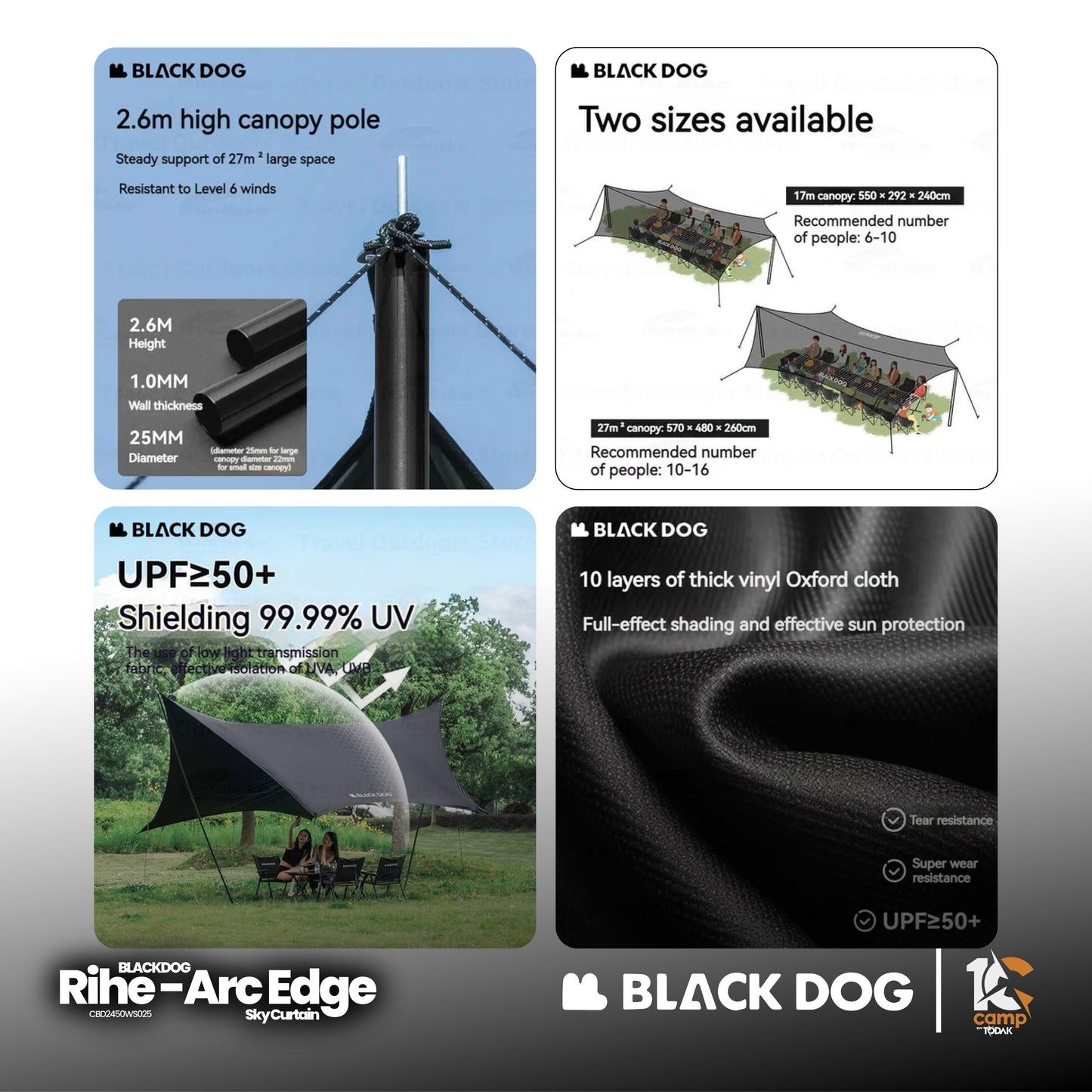 BD065-066 | BLACKDOG Tarp | BD065 CBD2450WS024 Nebula - Hexagonal canopy | BD066 CBD2450WS025 RIHE arc edge large canopy |