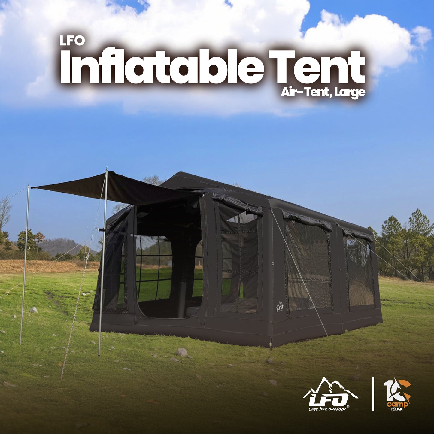 Inflatable tent with LFO branding in an outdoor setting