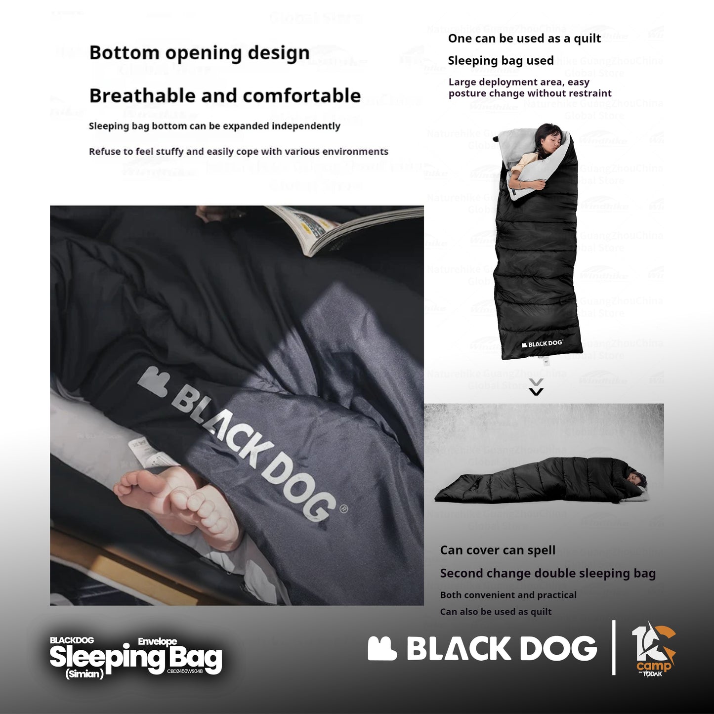 BD074-075 BLACKDOG CBD2450WS048 (Simian)Envelope sleeping bag | BD074 1.8kg | BD078