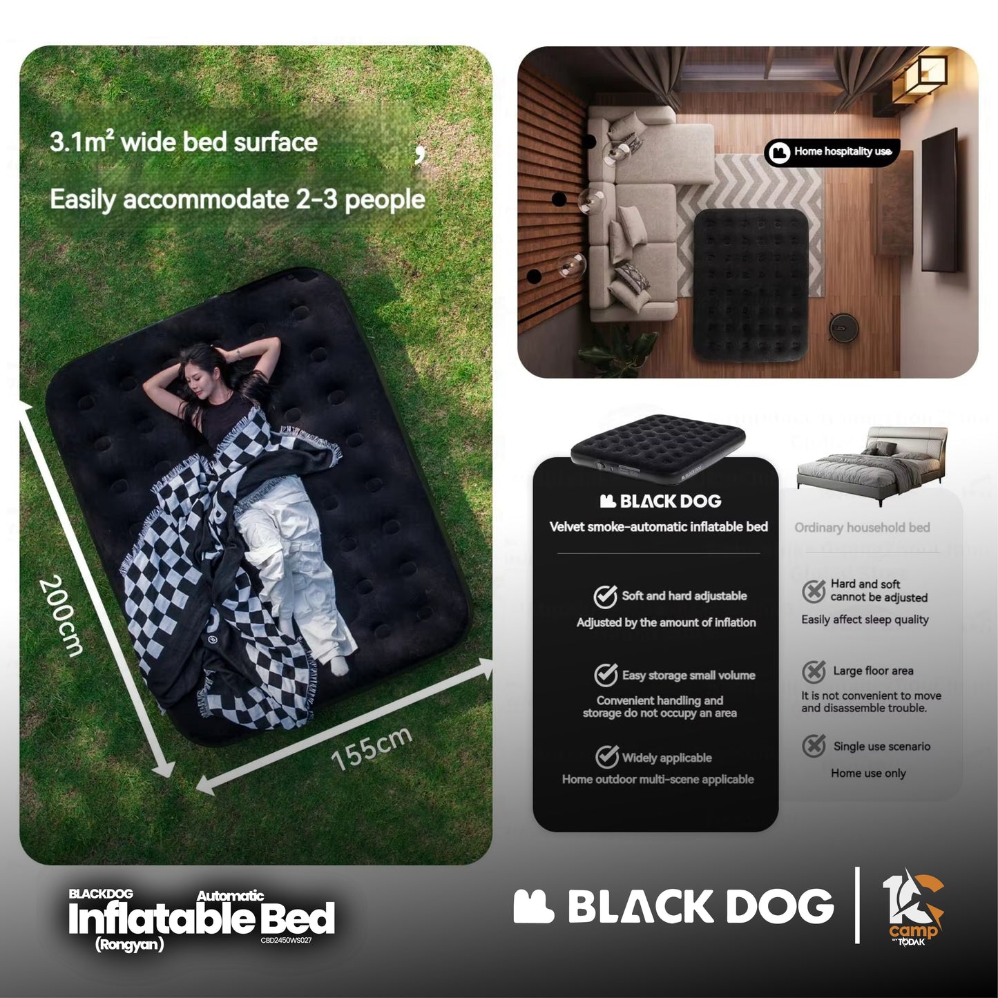 BD076 BLACKDOG CBD2450WS027 Rong yan-Automatic inflatable bed