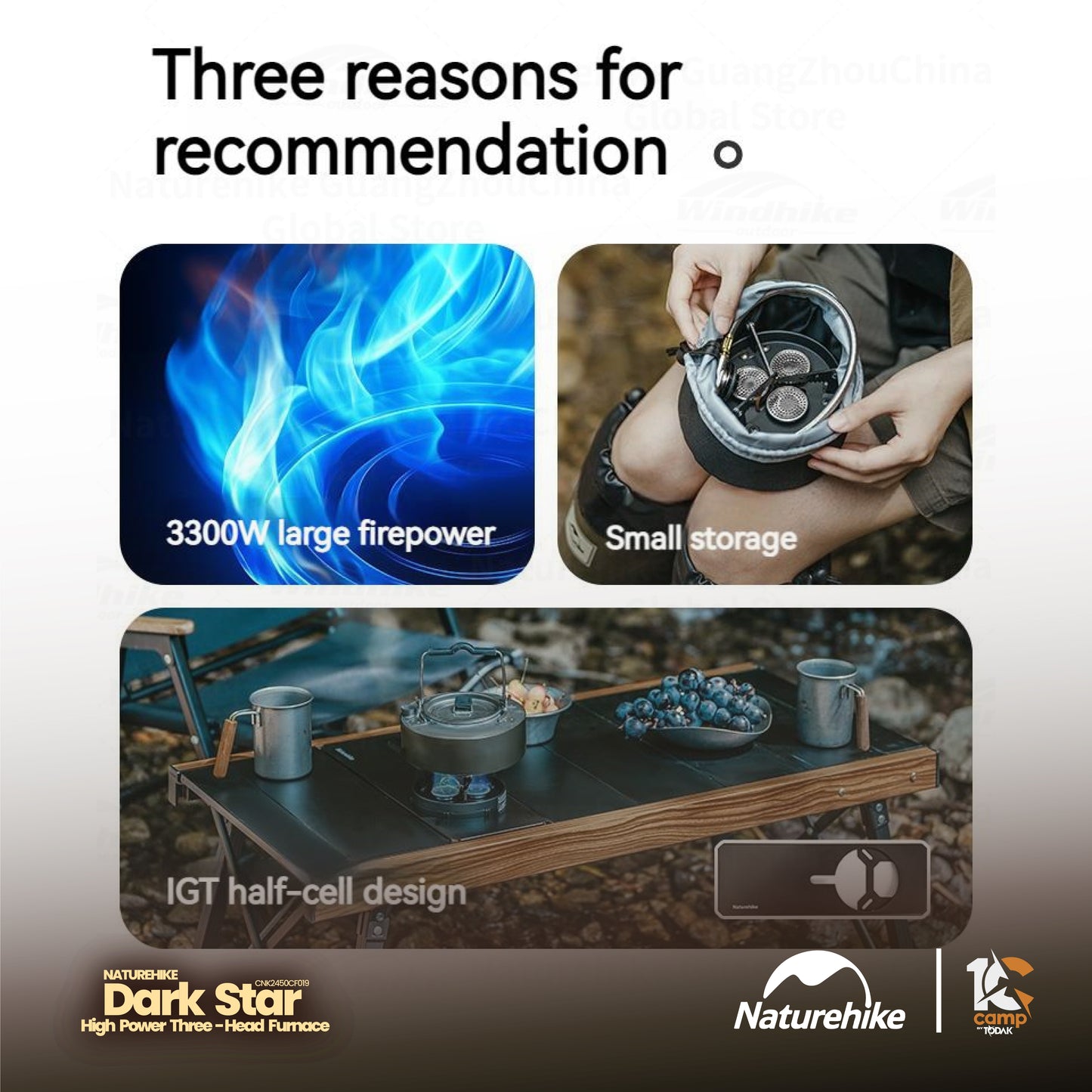 NH100 | NATUREHIKE CNK2450CF019 _ Dark star three burners gas stove | 3300W |