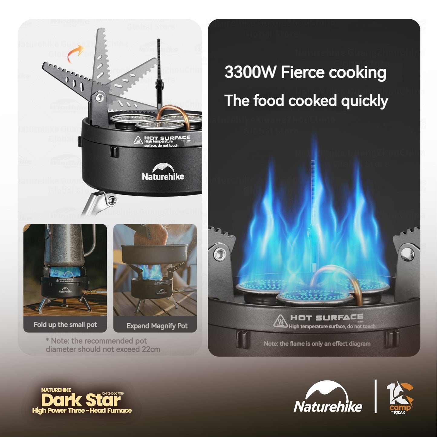 NH100 | NATUREHIKE CNK2450CF019 _ Dark star three burners gas stove | 3300W |