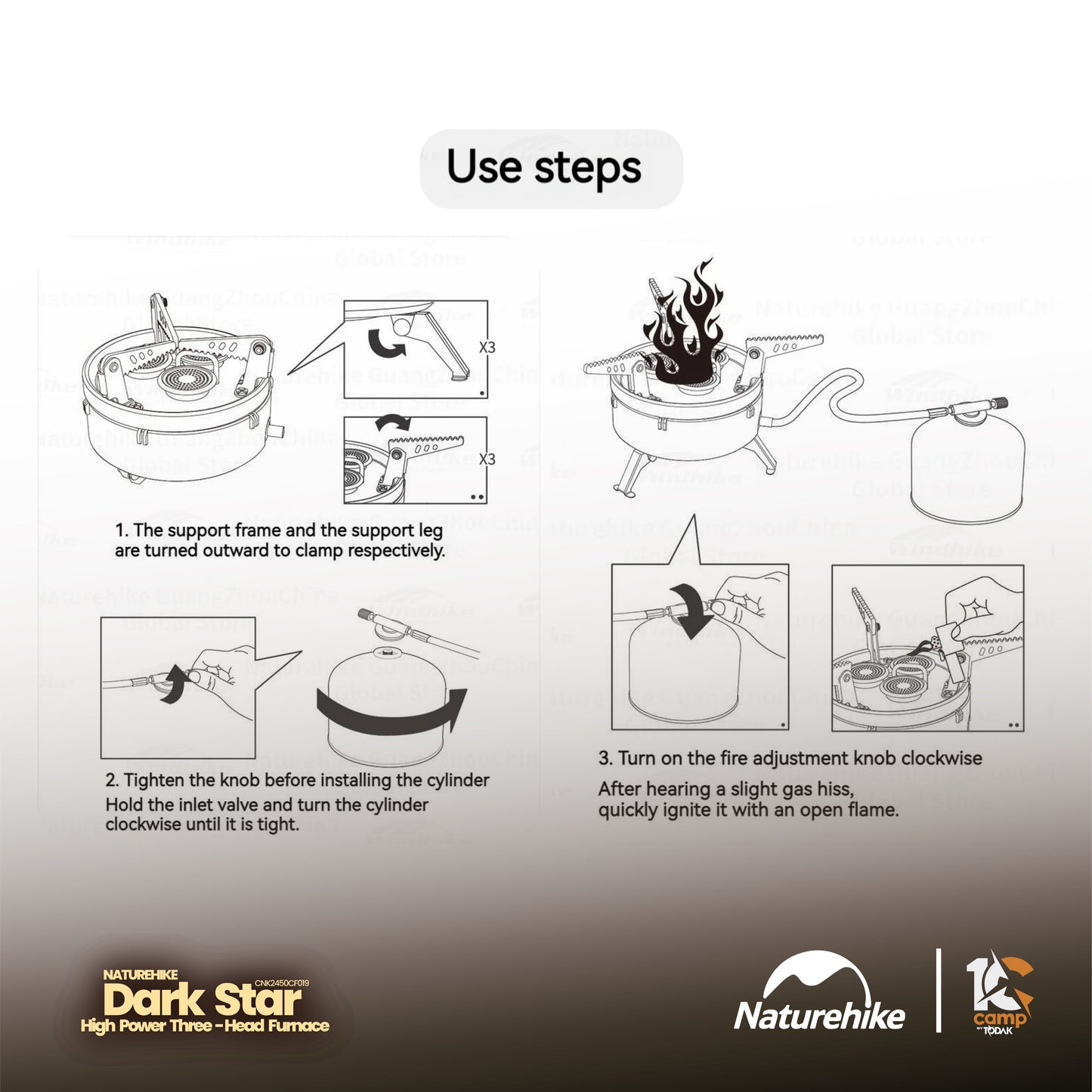 NH100 | NATUREHIKE CNK2450CF019 _ Dark star three burners gas stove | 3300W |