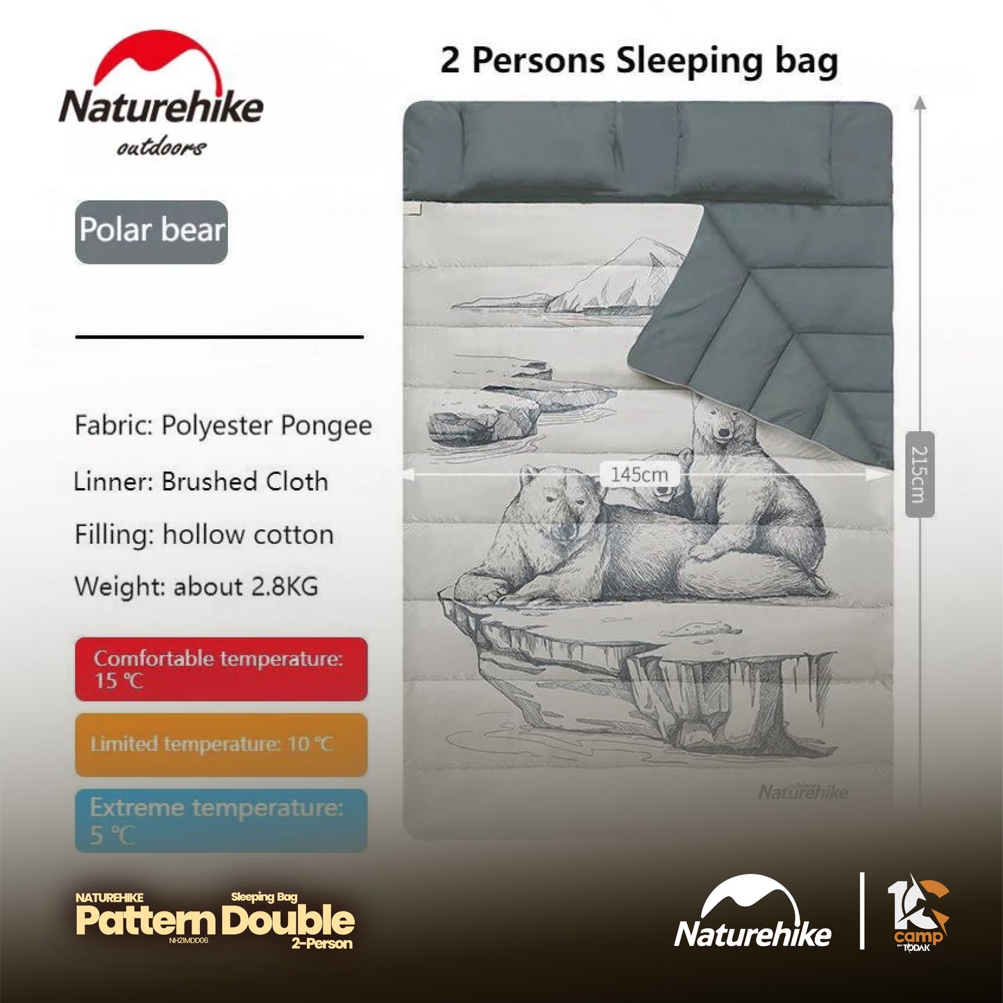 NH090-091 NATUREHIKE NH21MSD06 Double sleeping bag pattern with pillow | NH090 Tibetan Antelope | NH091 Polar Bear |