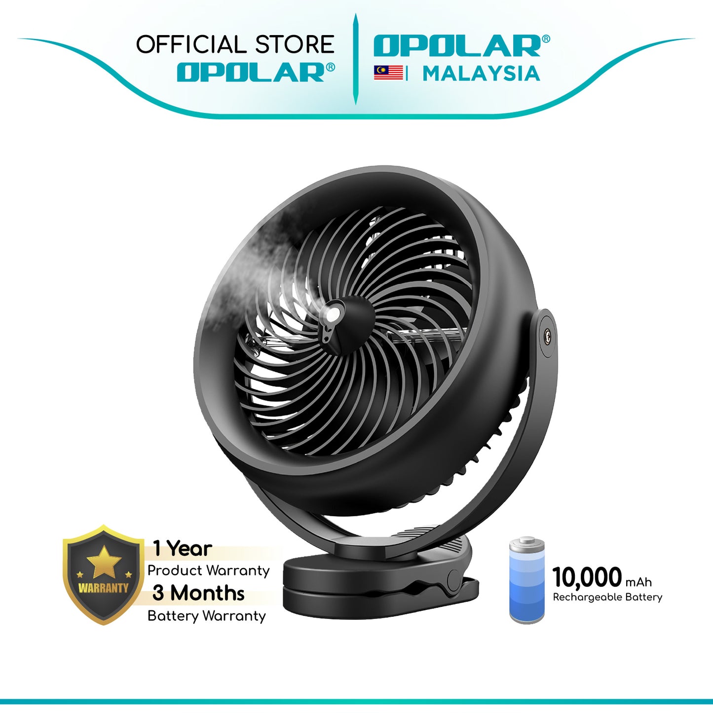 OP024 | OPOLAR WH61 _ Clip + Mist Spray Fan | 9 inch | 10,000 mAh