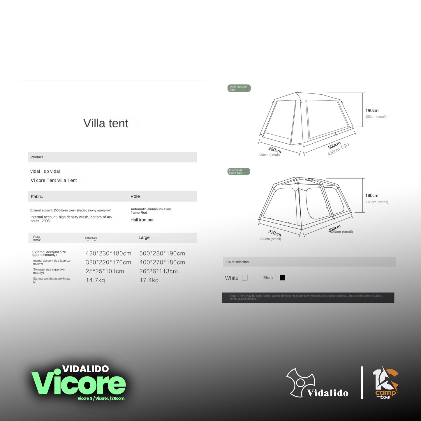 VD001~032 | VIDALIDO Vicore Camping Tent | VD001 | VD002 | VD032