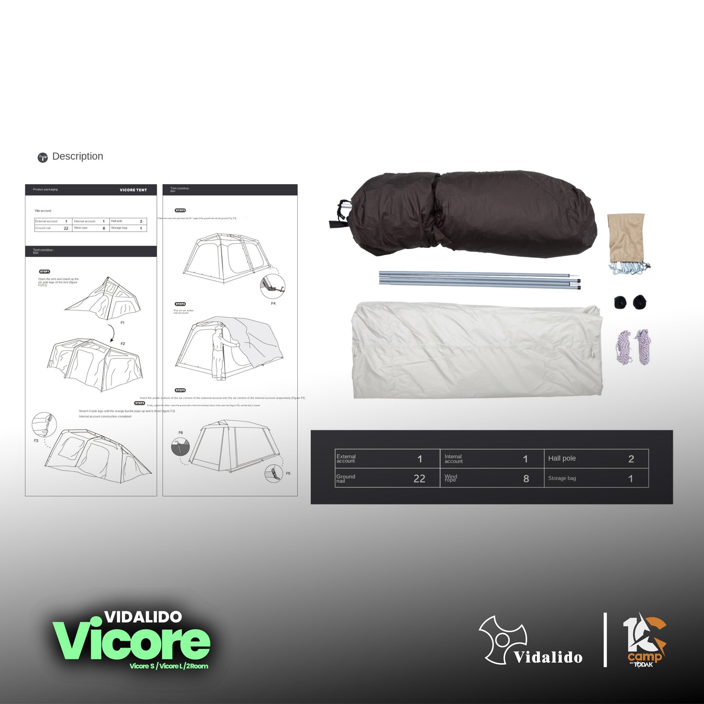 VD001~032 | VIDALIDO Vicore Camping Tent | VD001 | VD002 | VD032