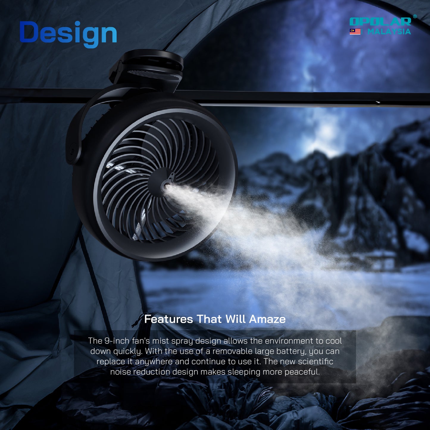 OP024 | OPOLAR WH61 _ Clip + Mist Spray Fan | 9 inch | 10,000 mAh