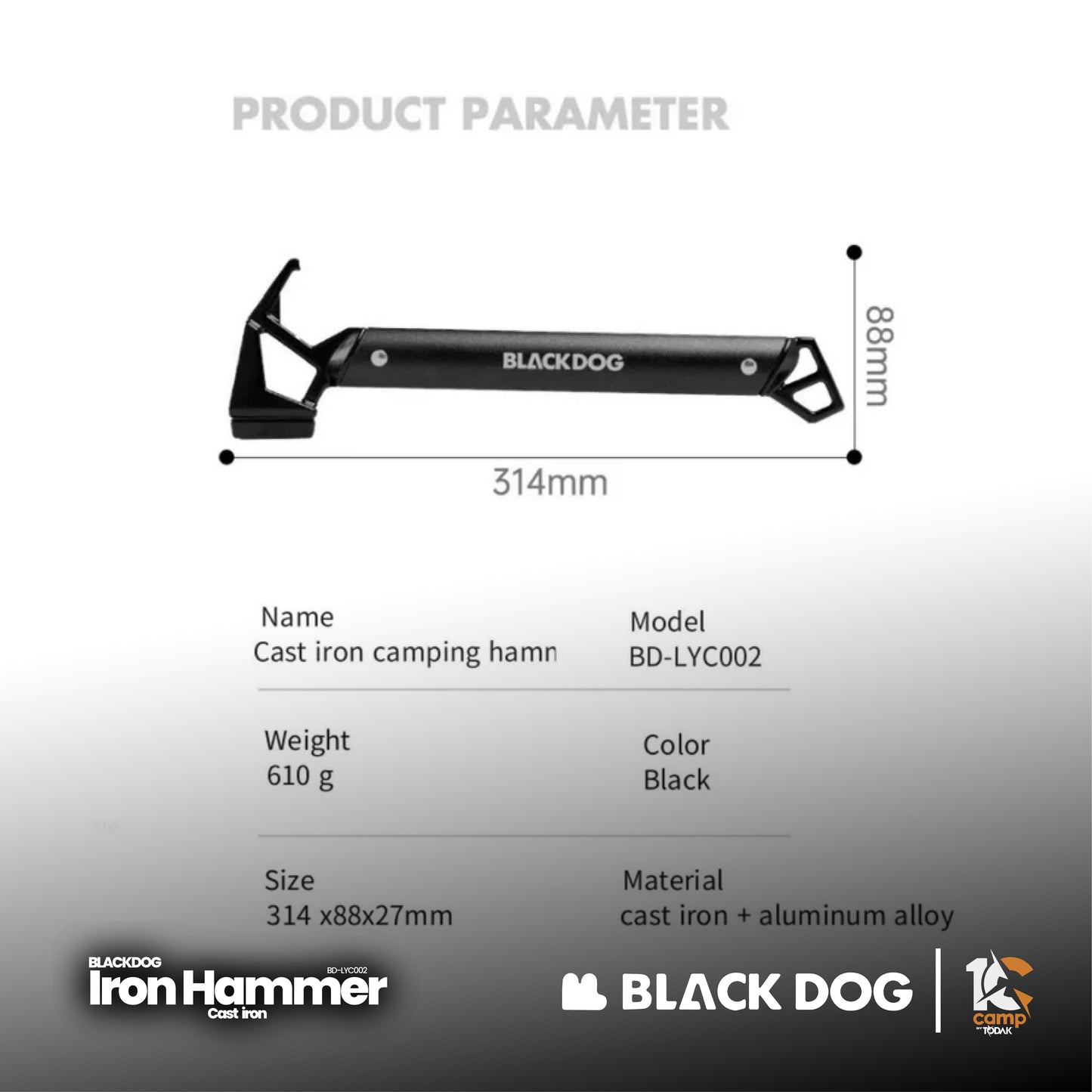 BD083 | BLACKDOG BD-LYC002 _ Cast Iron Camping Hammer