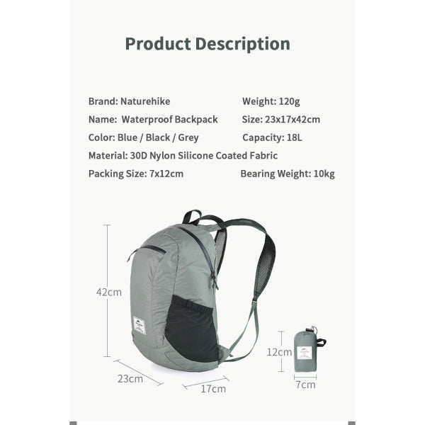 NH133 | NATUREHIKE NH17A012-B_Ultralight folding Backpack（yunyan）| 18L