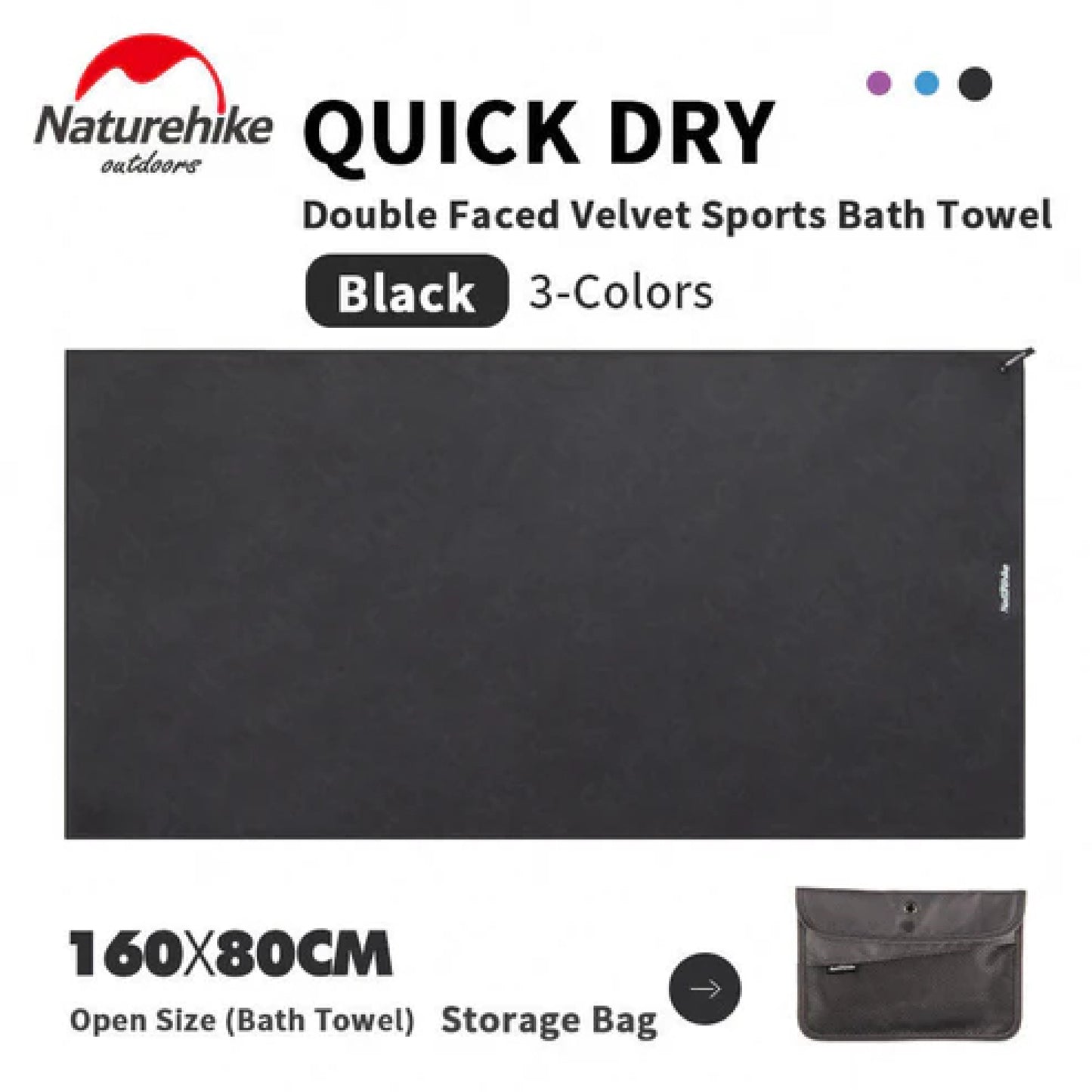 NH136 | NATUREHIKE NH20FS009_Fitness antibacterial quick-drying beach towel/bath towel | BLACK 160*80CM