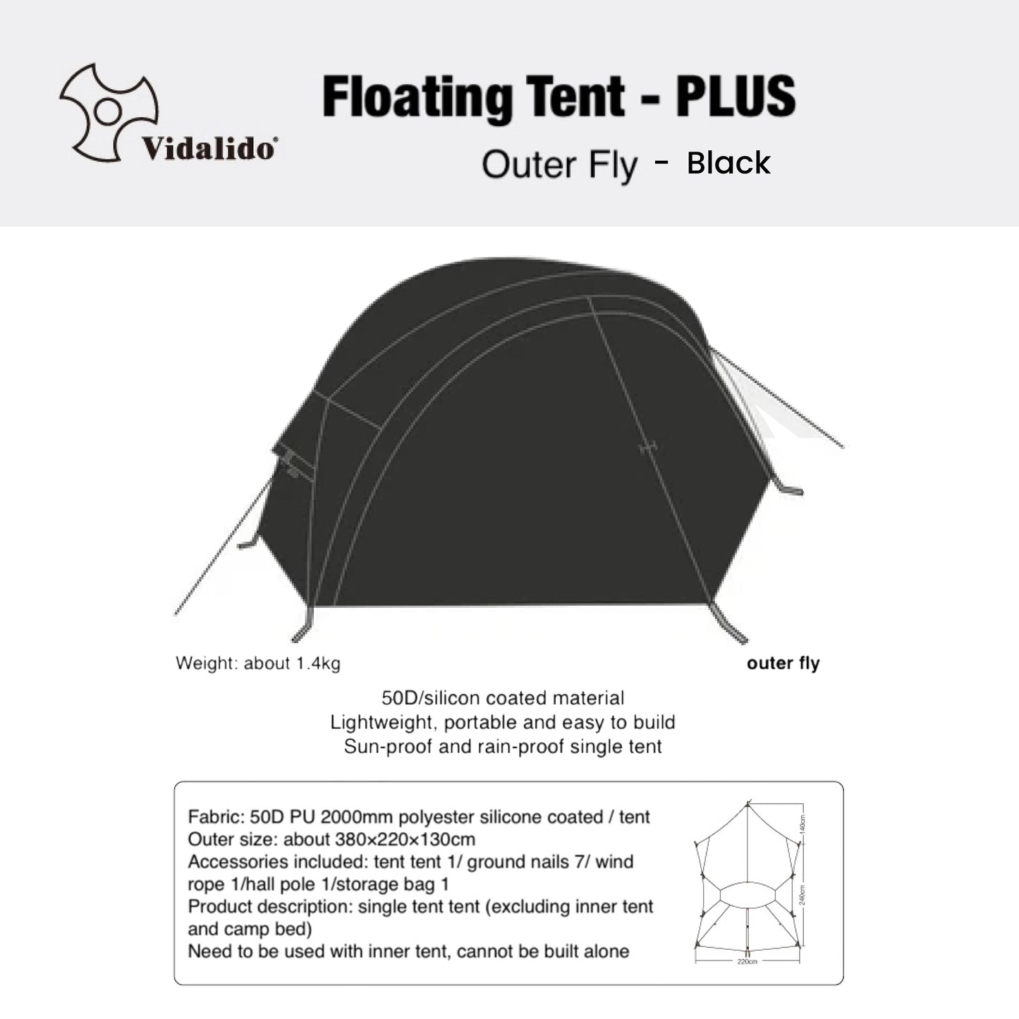 VD035-036 | VIDALIDO Floating Plus Tarp | VD035 BLACK | VD036 kHAKI |