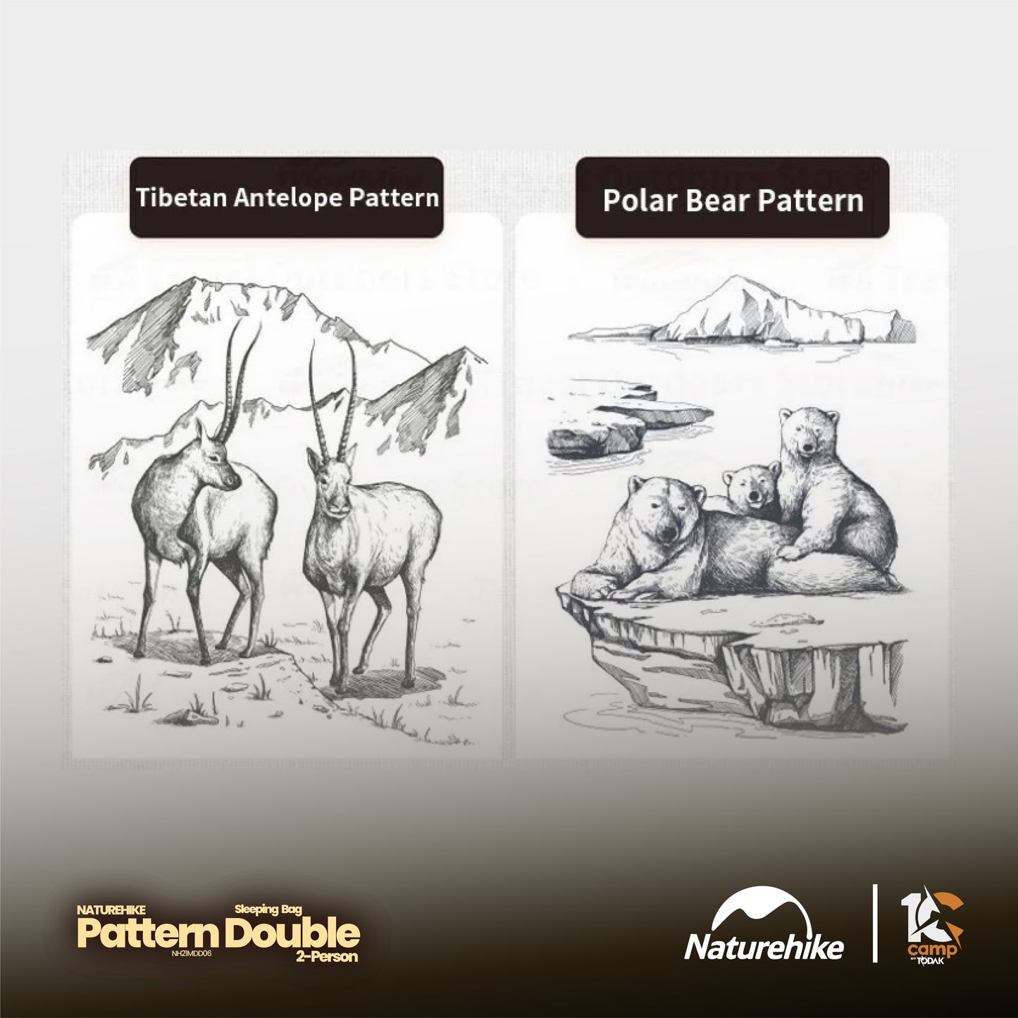 NH090-091 NATUREHIKE NH21MSD06 Double sleeping bag pattern with pillow | NH090 Tibetan Antelope | NH091 Polar Bear |