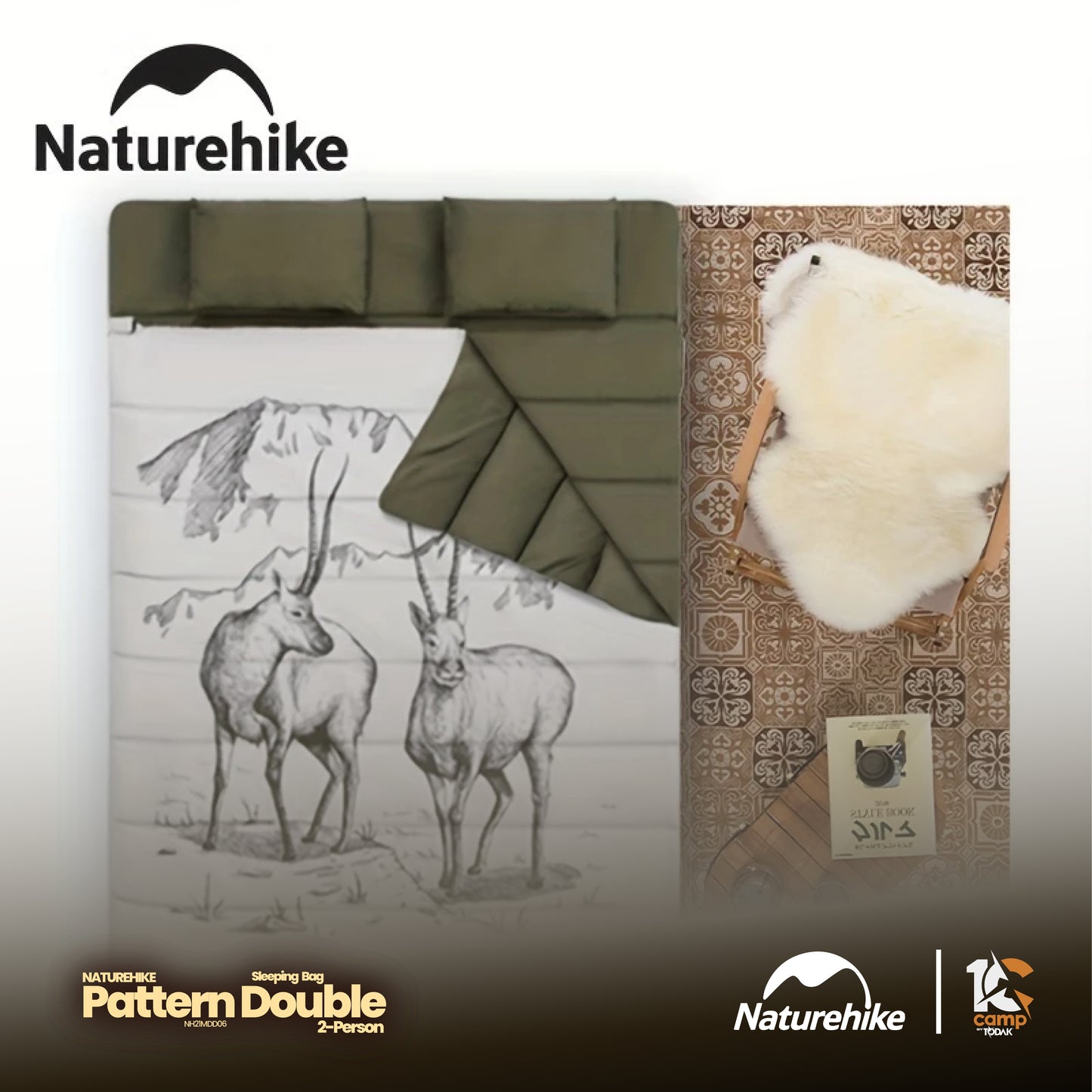 NH090-091 NATUREHIKE NH21MSD06 Double sleeping bag pattern with pillow | NH090 Tibetan Antelope | NH091 Polar Bear |