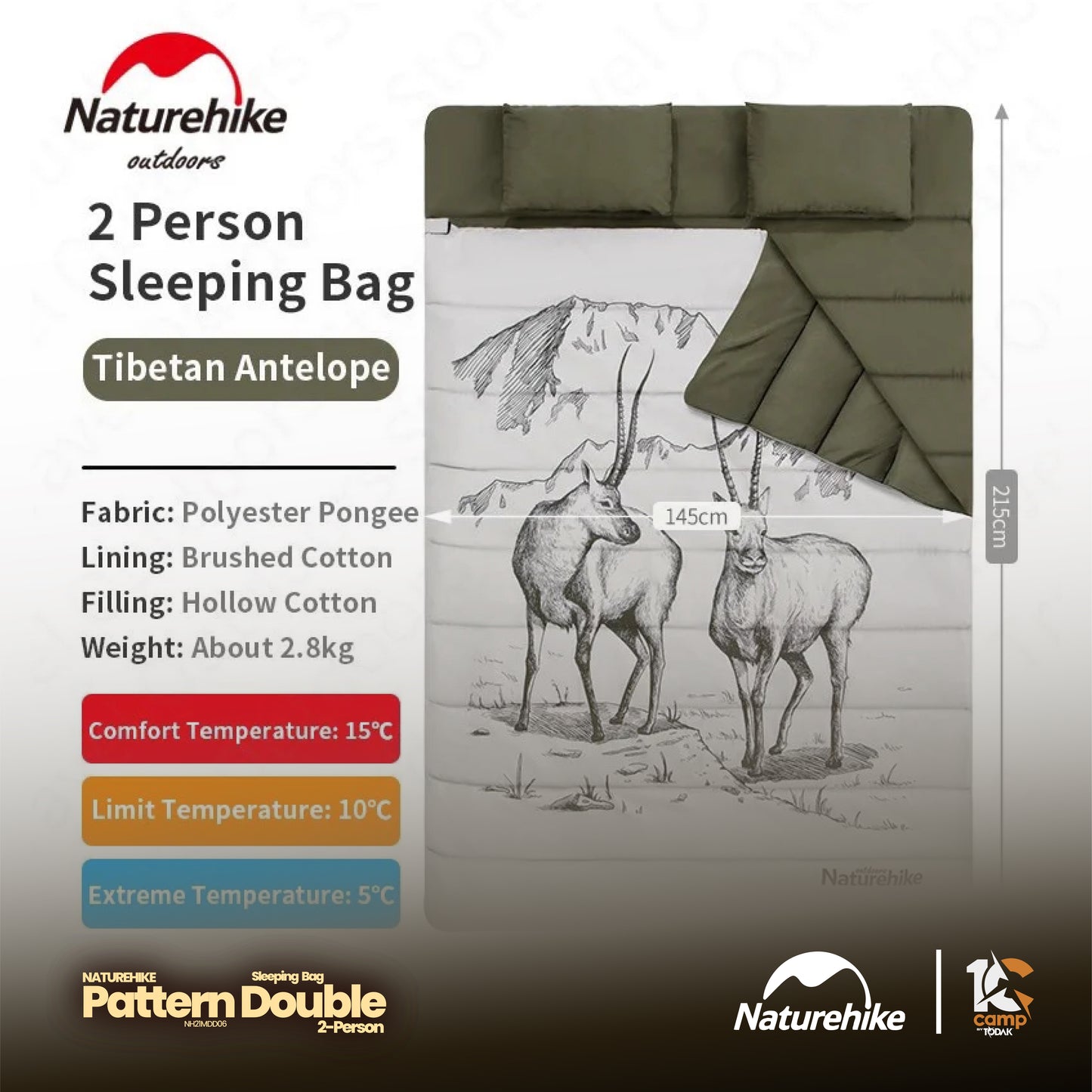 NH090-091 NATUREHIKE NH21MSD06 Double sleeping bag pattern with pillow | NH090 Tibetan Antelope | NH091 Polar Bear |