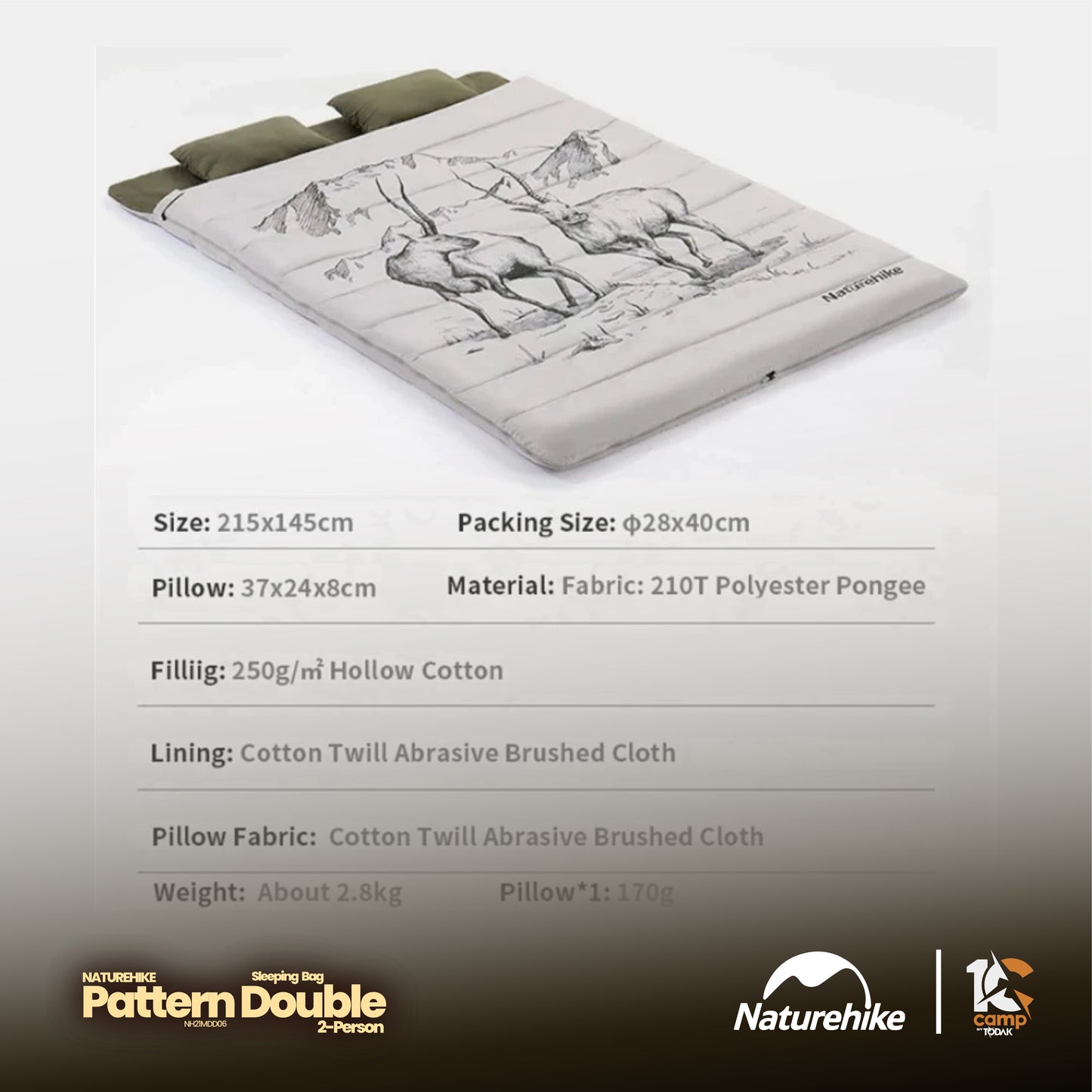 NH090-091 NATUREHIKE NH21MSD06 Double sleeping bag pattern with pillow | NH090 Tibetan Antelope | NH091 Polar Bear |